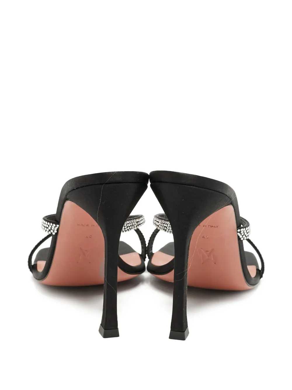 Amina Muaddi satin crisscross slide sandals - Zwart