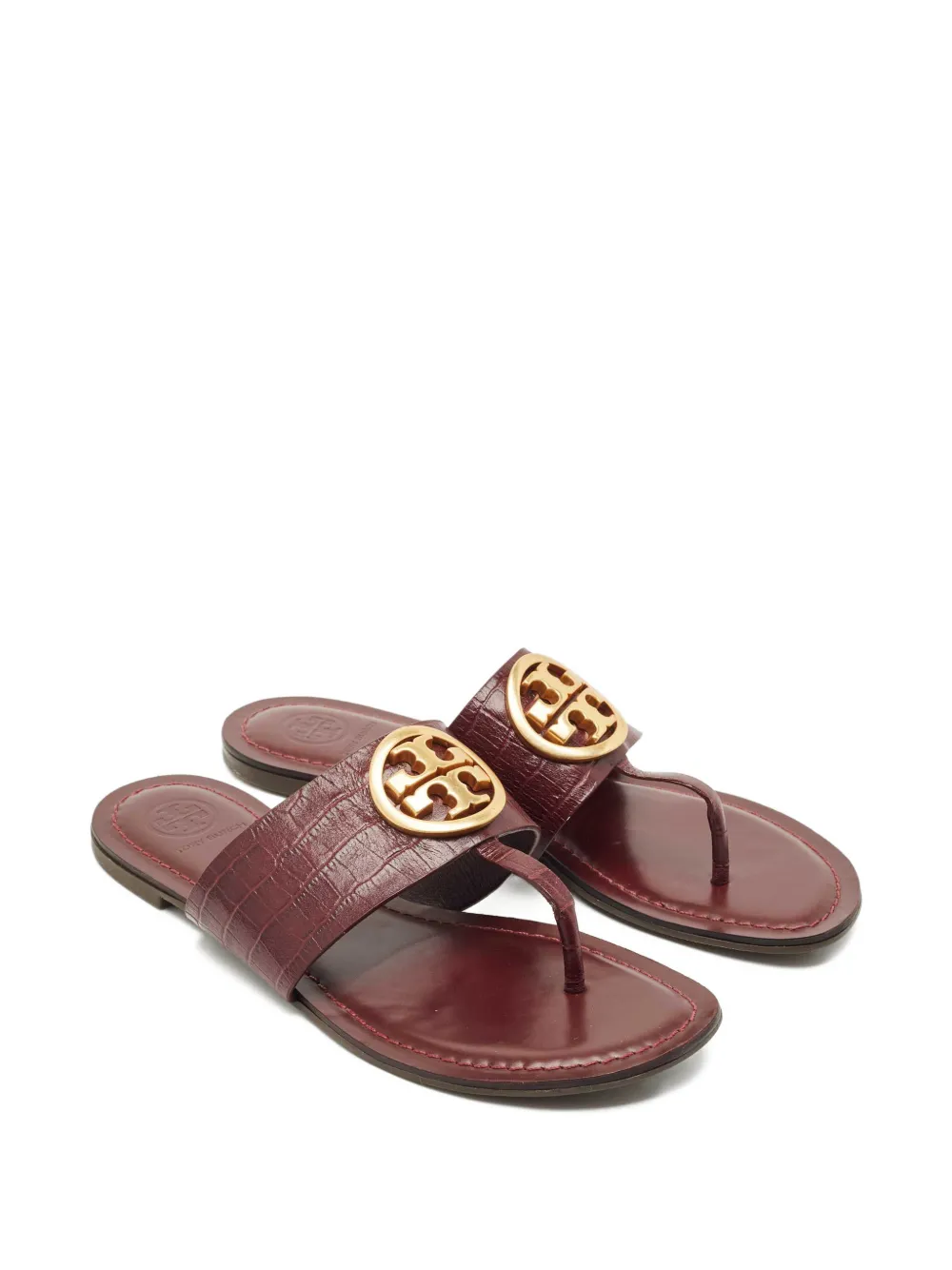 Tory Burch Amanda embossed leather flat sandals - Rood