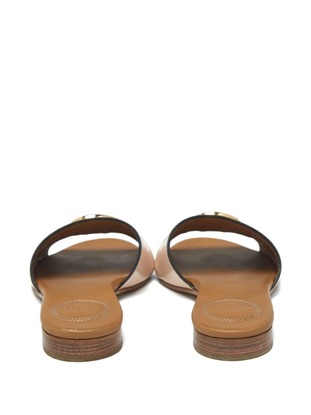 Chloé Pre-Owned logo-detail leather slides - Beige