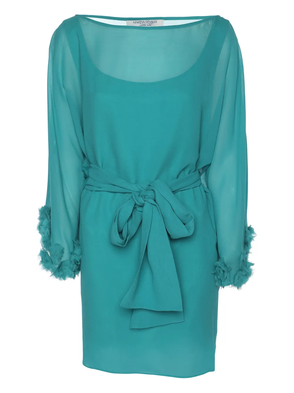 Pre-owned Marina Rinaldi Floral-appliqué Self-tie Blouse In Blue