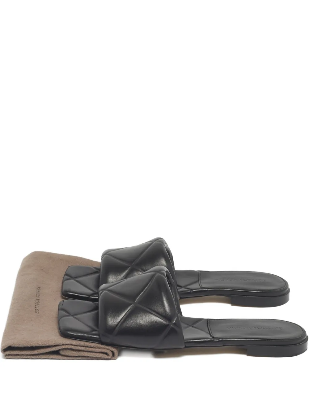 Pre-owned Bottega Veneta Intrecciato Weave Slides In Black