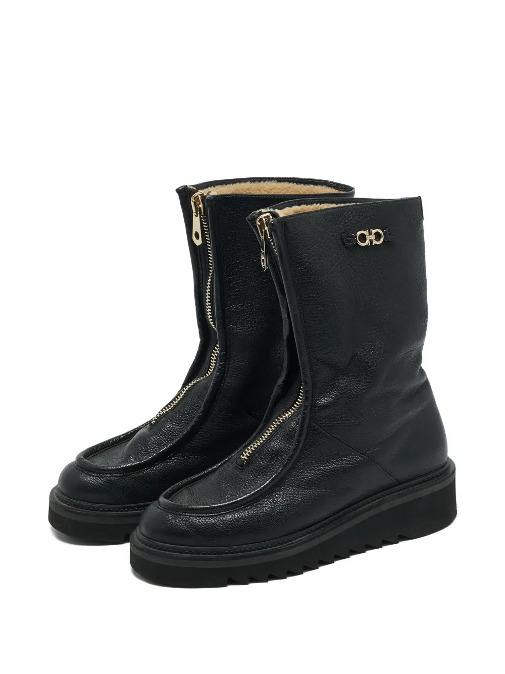 Ferragamo Pre-Owned Eurialo zipped leather boots - Zwart