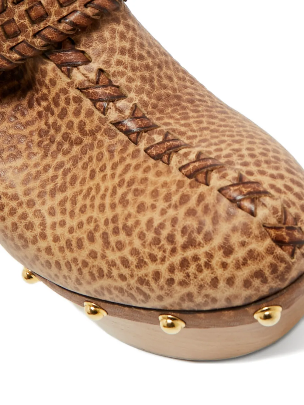 Pre-owned Gucci Janis Leather Studded Mules In Brown