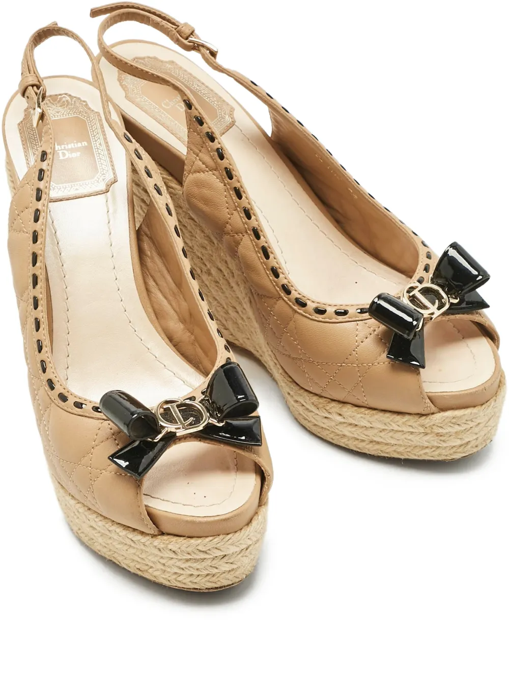 Christian Dior Pre-Owned cannage bow wedge espadrilles - Nude