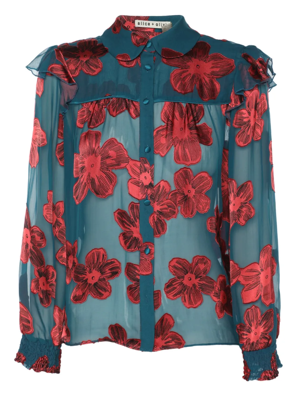 alice + olivia Ziggy floral-print ruffled shirt - Blu
