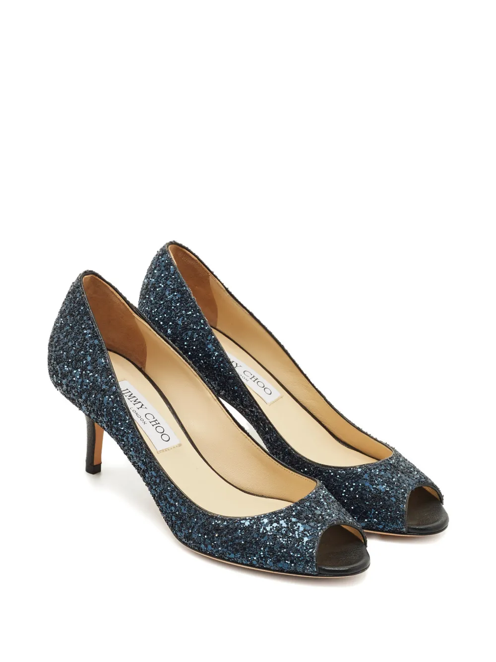 Jimmy Choo Pre-Owned Isabel glitter peep-toe sandals - Blauw