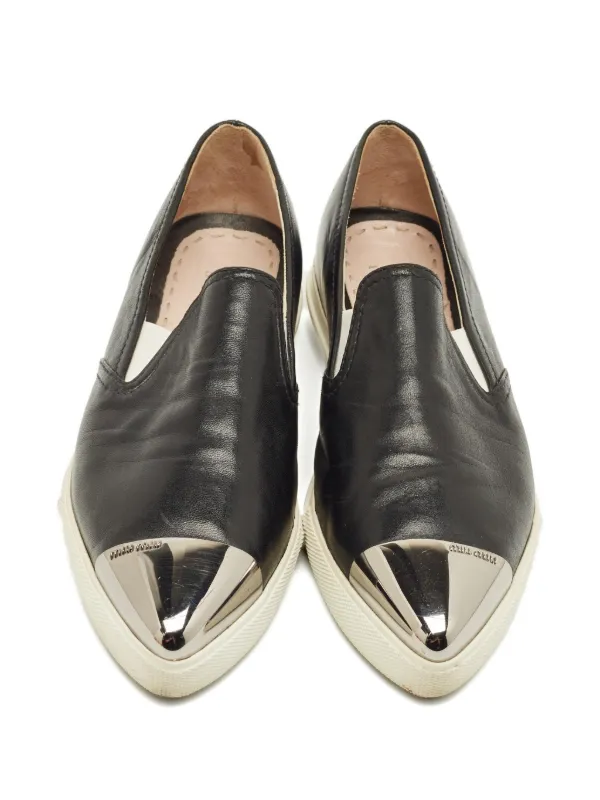 Miu Miu Pre-Owned Metallic cap-toe Leather slip-on Sneakers