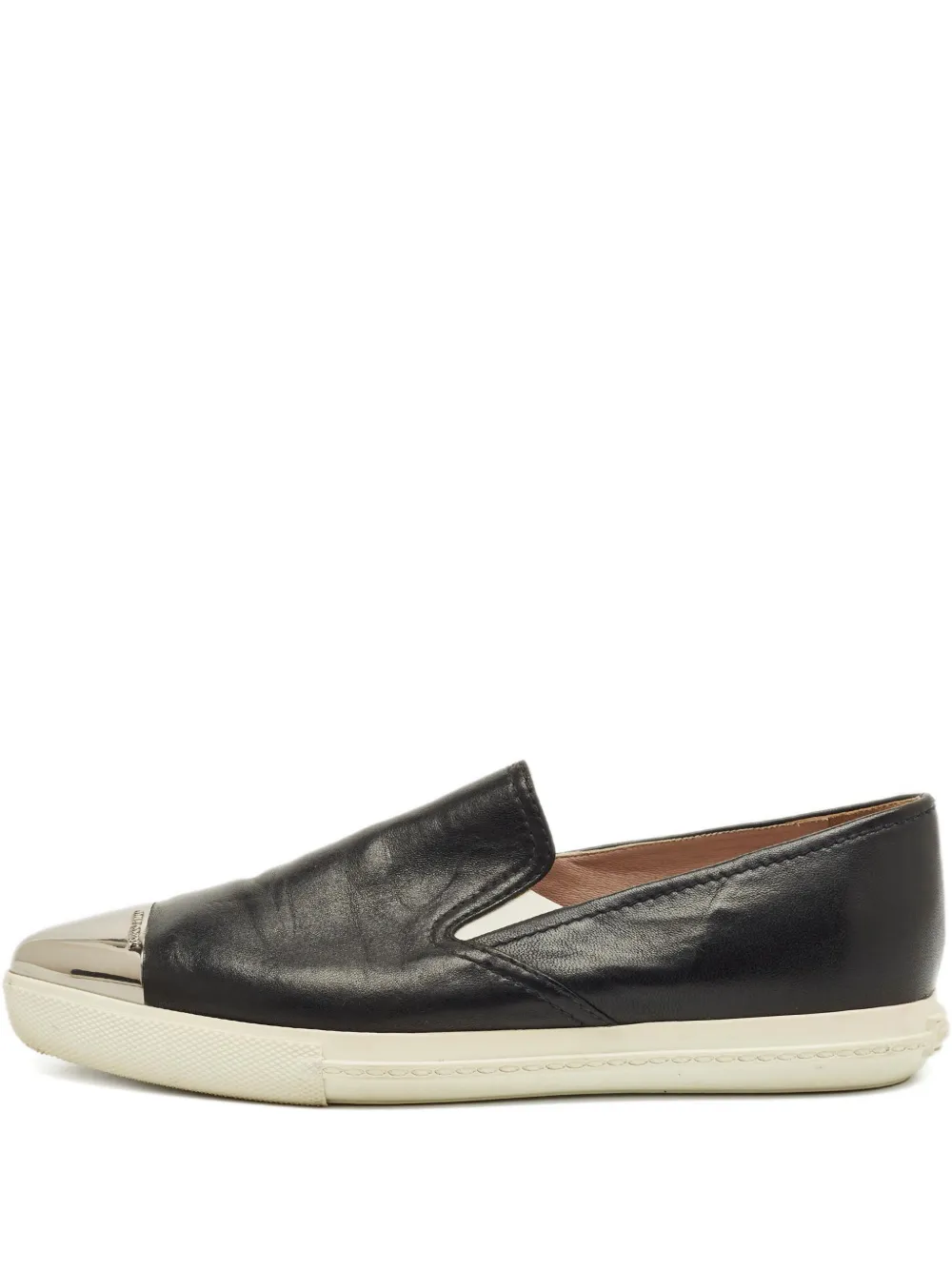 Miu Miu Pre-Owned metallic cap-toe leather slip-on sneakers | Black | Image 1