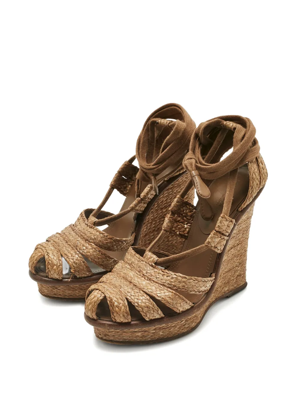 Bottega Veneta Pre-Owned raffia ankle-wrap wedges - Bruin