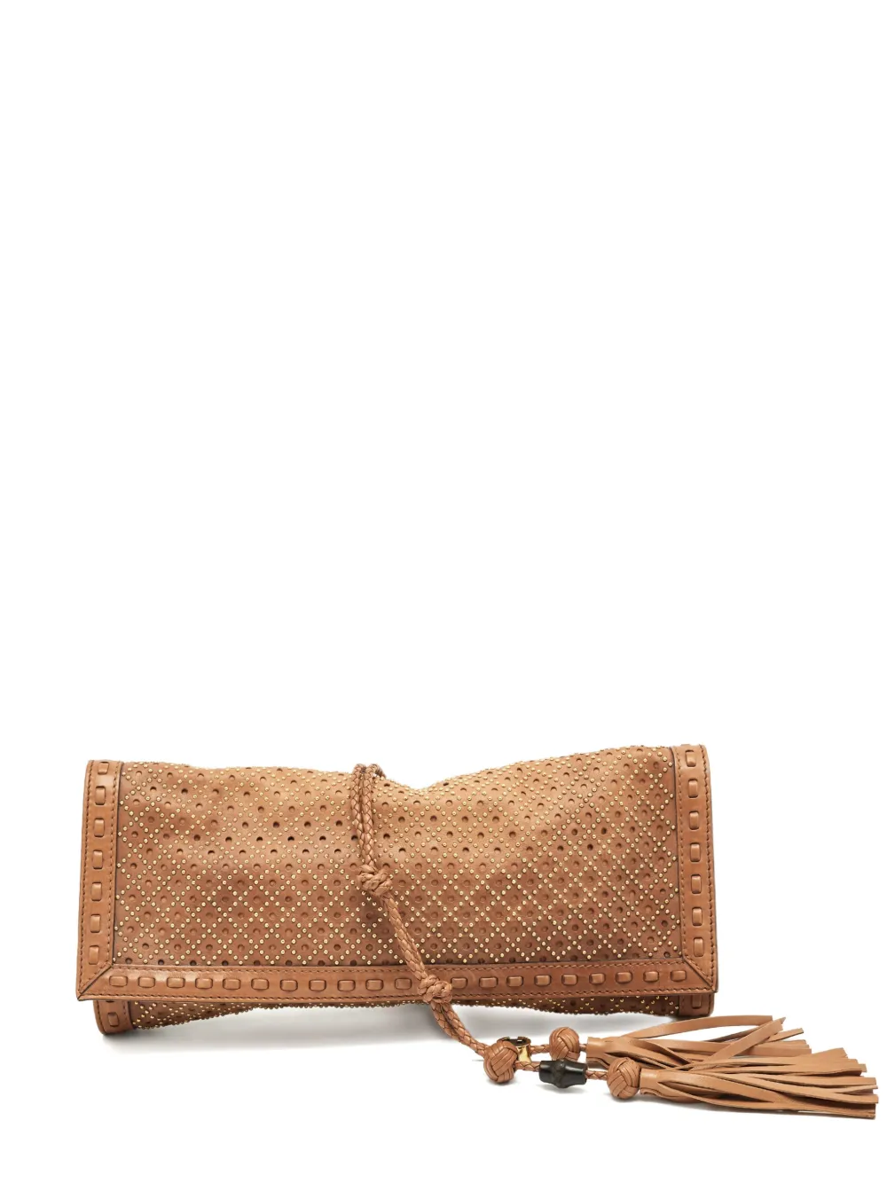 Gucci Pre-Owned perforated studded clutch bag - Marrone