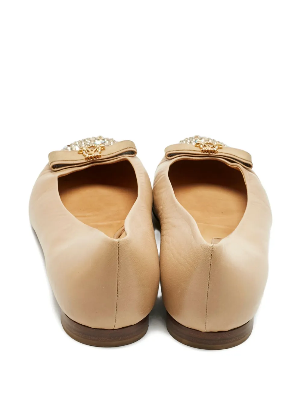 Gina crystal-embellished bow ballet flats - Beige