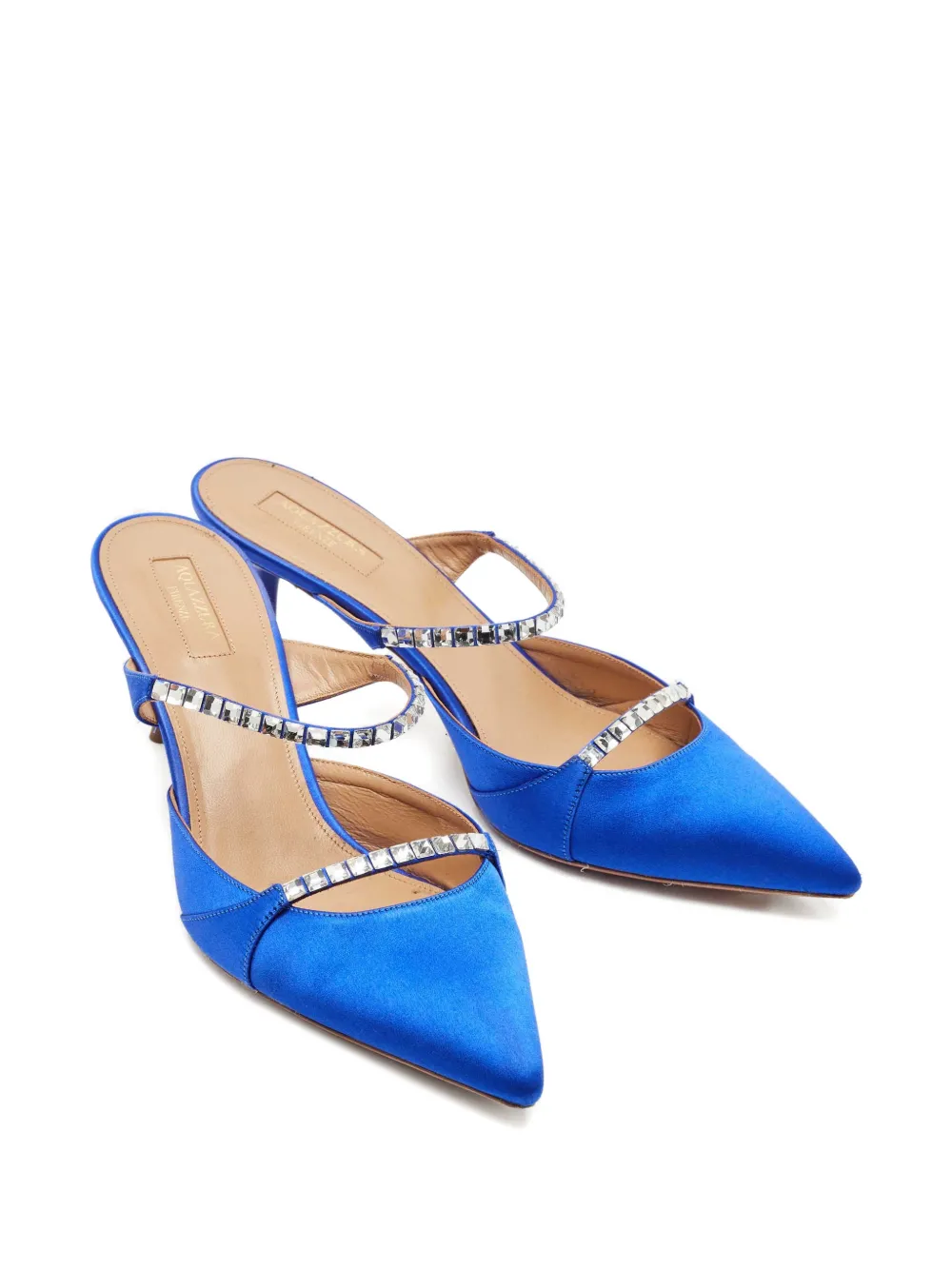 Aquazzura satin crystal-embellished sandals - Blauw