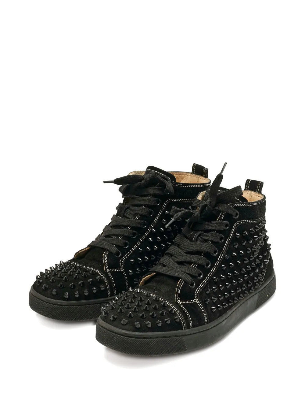 Christian Louboutin Pre-Owned Lou spikesdetail suede sneakers - Zwart