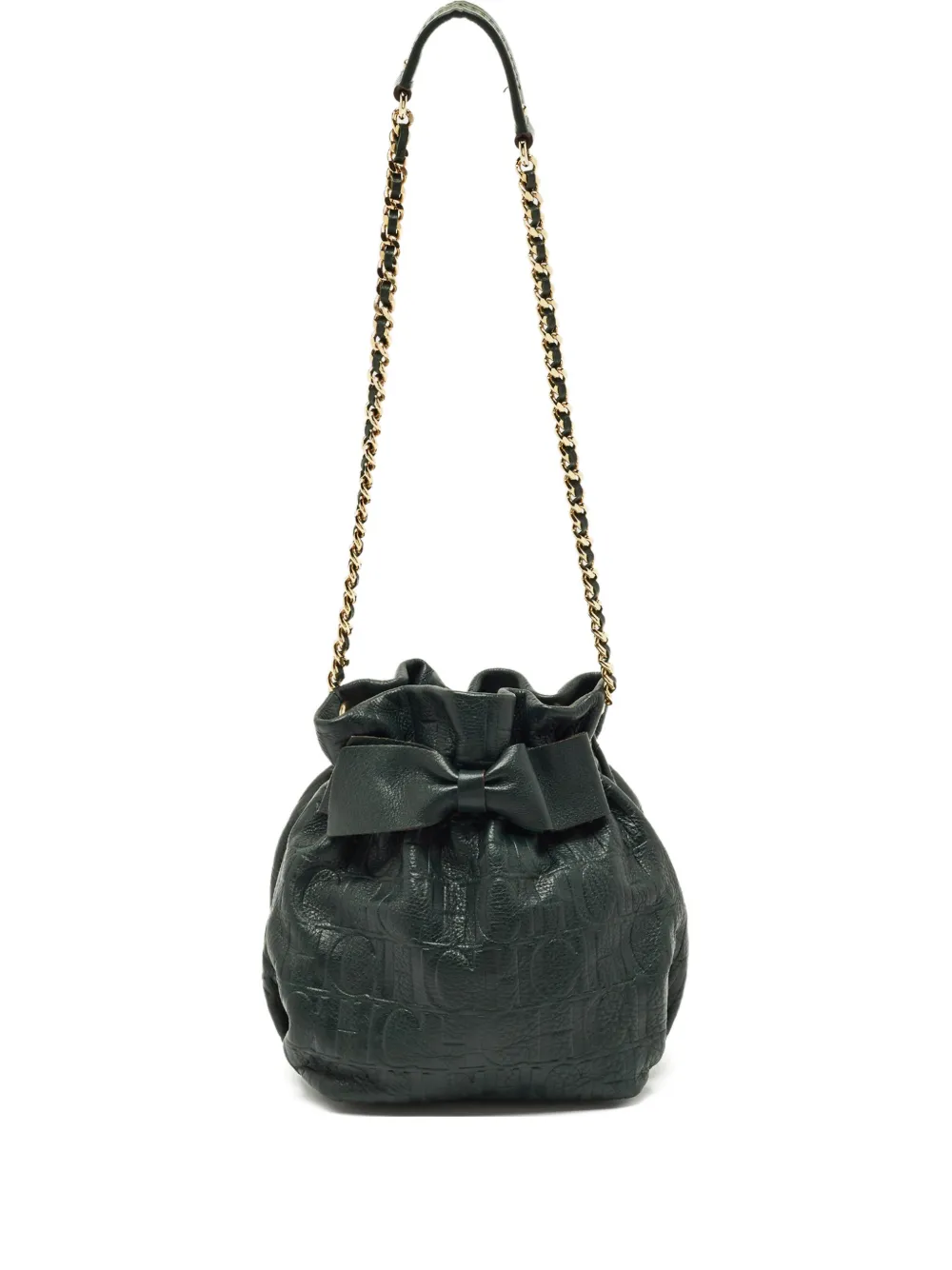 Carolina Herrera Vintage monogram embossed bow-detail bucket bag - Verde