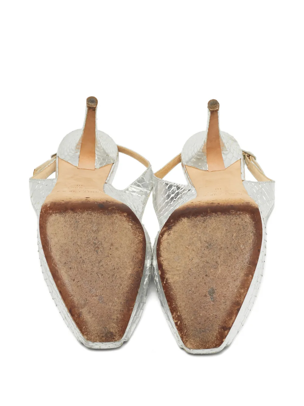Jimmy Choo Pre-Owned Nova python-embossed leather slingback heels - Zilver