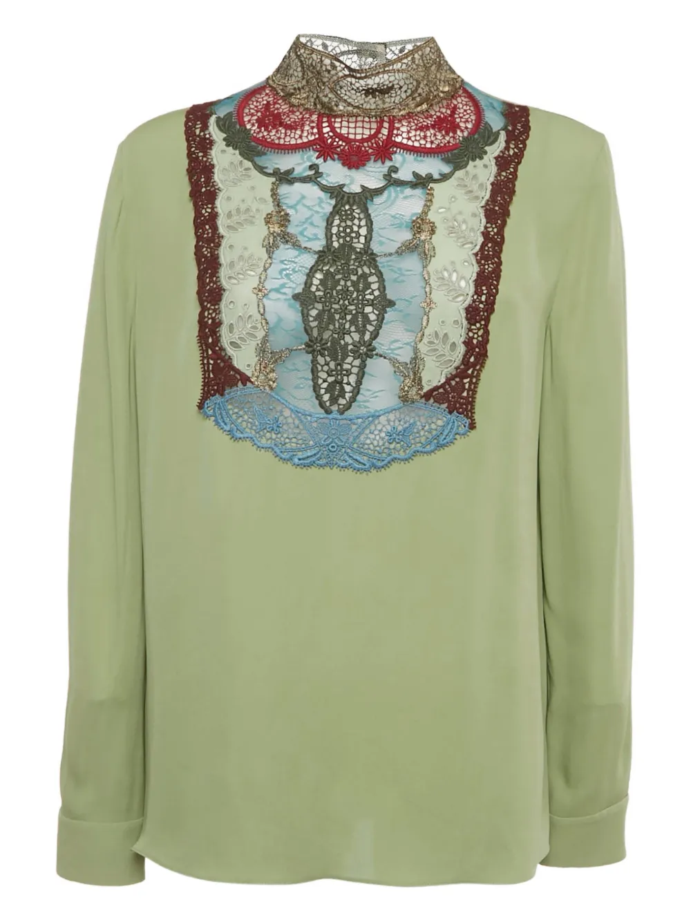 Pre-owned Valentino Silk Embroidered Blouse In Green