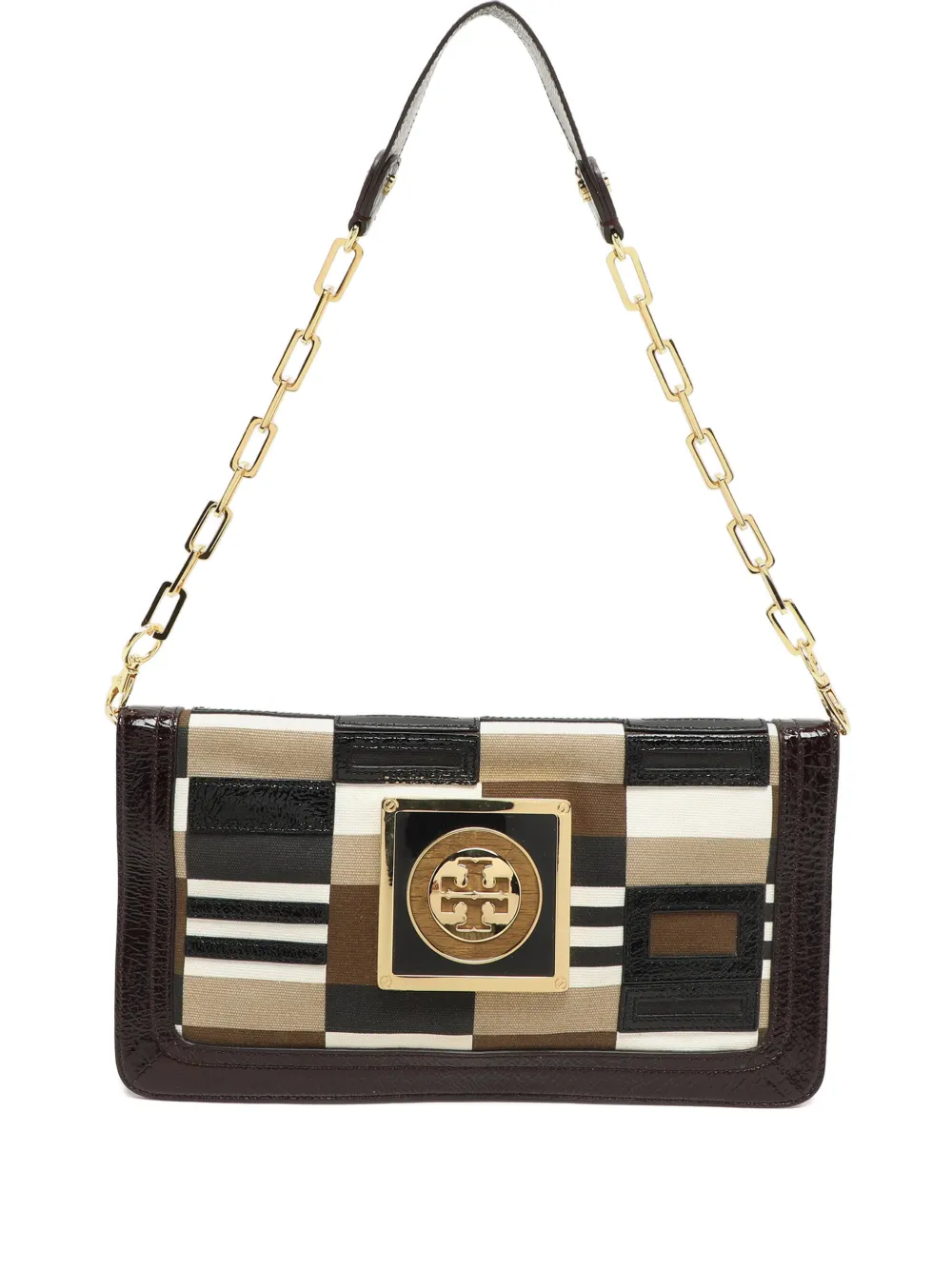 Pre-owned Tory Burch Patchwork Chain Shoulder Bag In Black