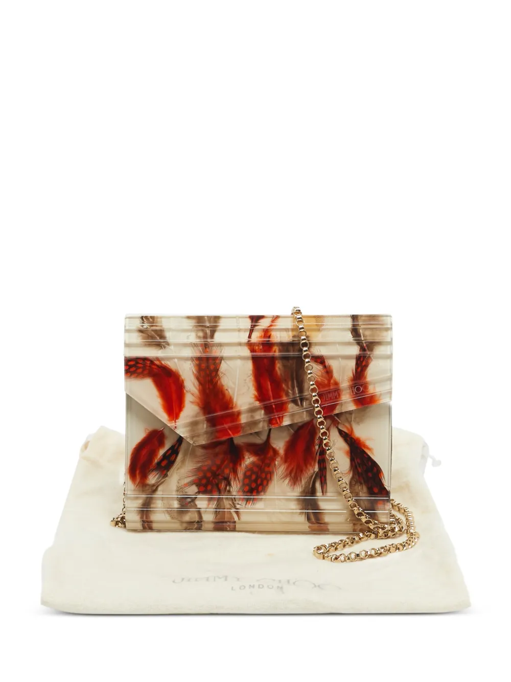 Jimmy Choo Pre-Owned Feather-Print chain clutch | Neutrals | Image 1