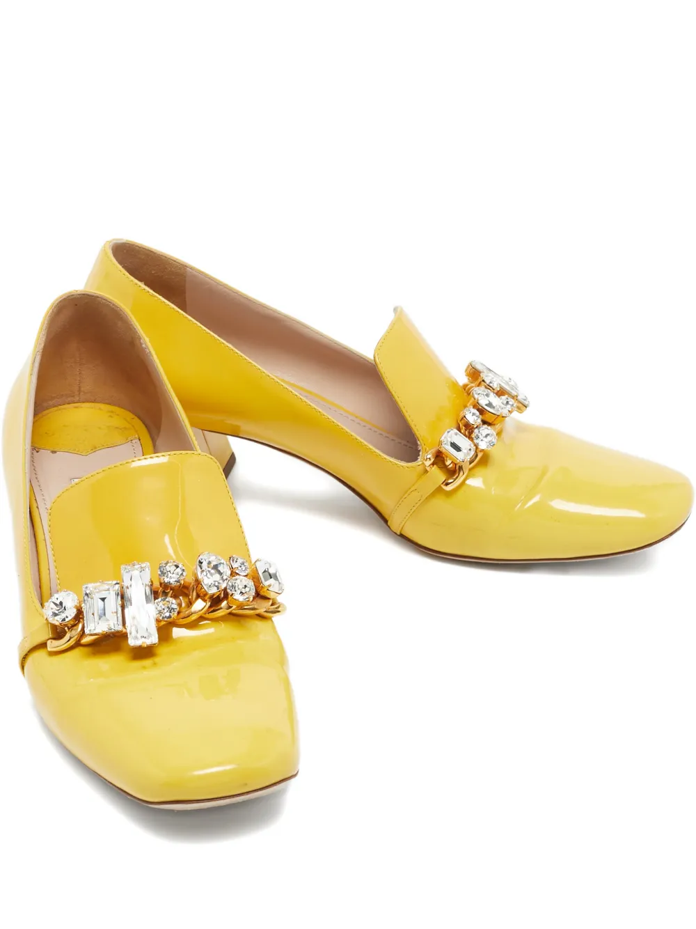 Miu Miu Pre-Owned crystal-embellished block-heel pumps | Yellow | Image 1