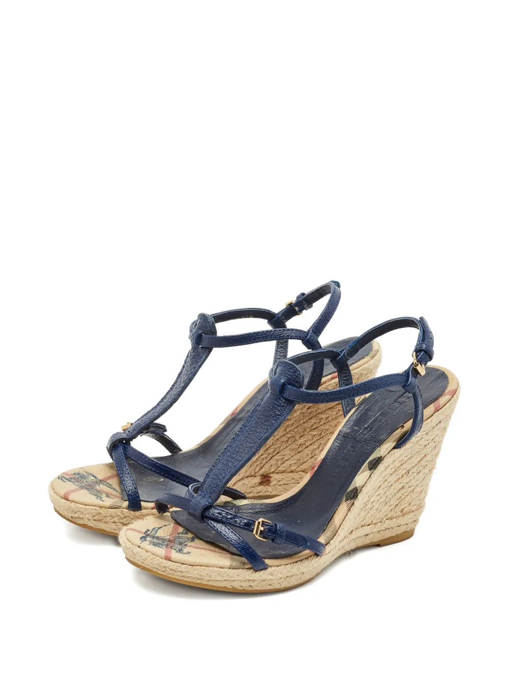 Burberry Pre-Owned wedge-heel leather sandals - Blauw