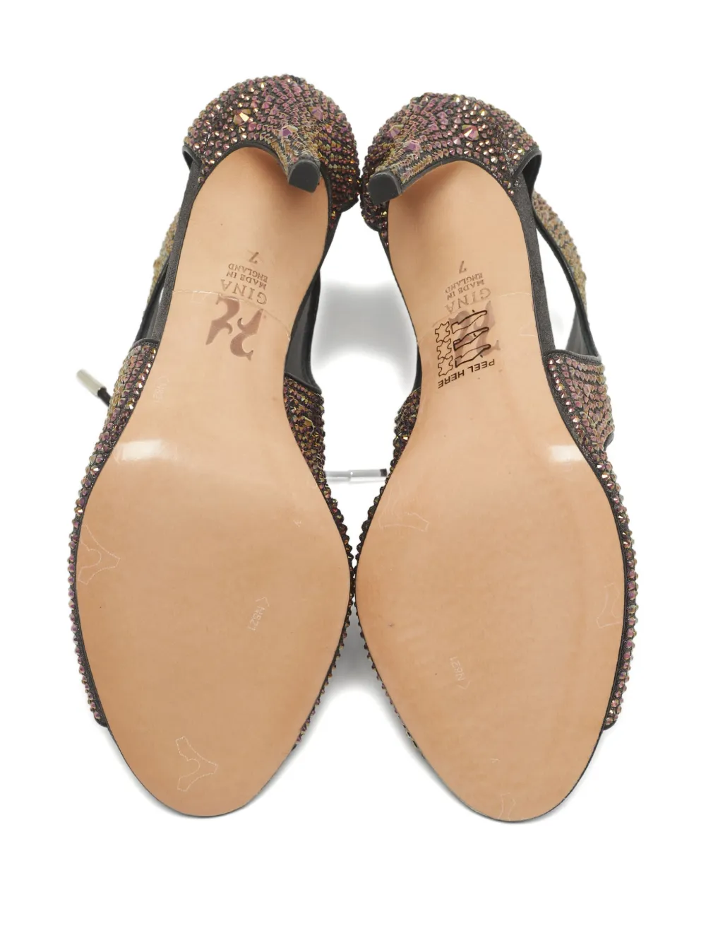 Pre-owned Gina Metallic Crystal Sandal 13.5 In Black