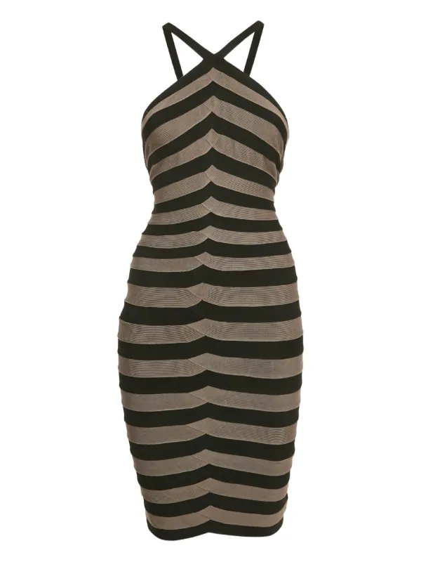 Herve Leger Striped Midi Dress - Black