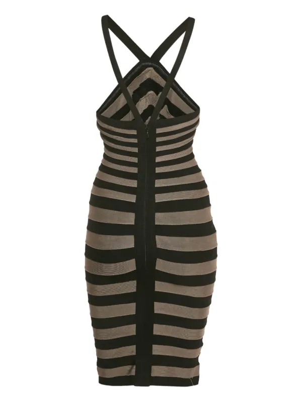 Herv Lger Pre-Owned striped-pattern Midi Dress | Black | FARFETCH