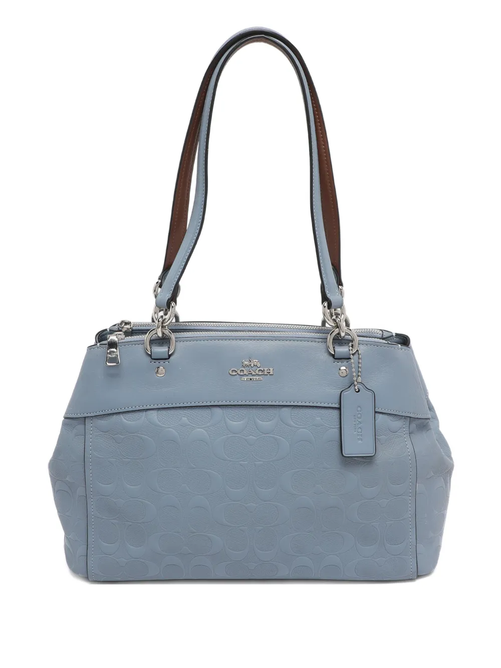 Pre-owned Coach Vintage Mini Brooke Embossed Leather Shoulder Bag In Blue