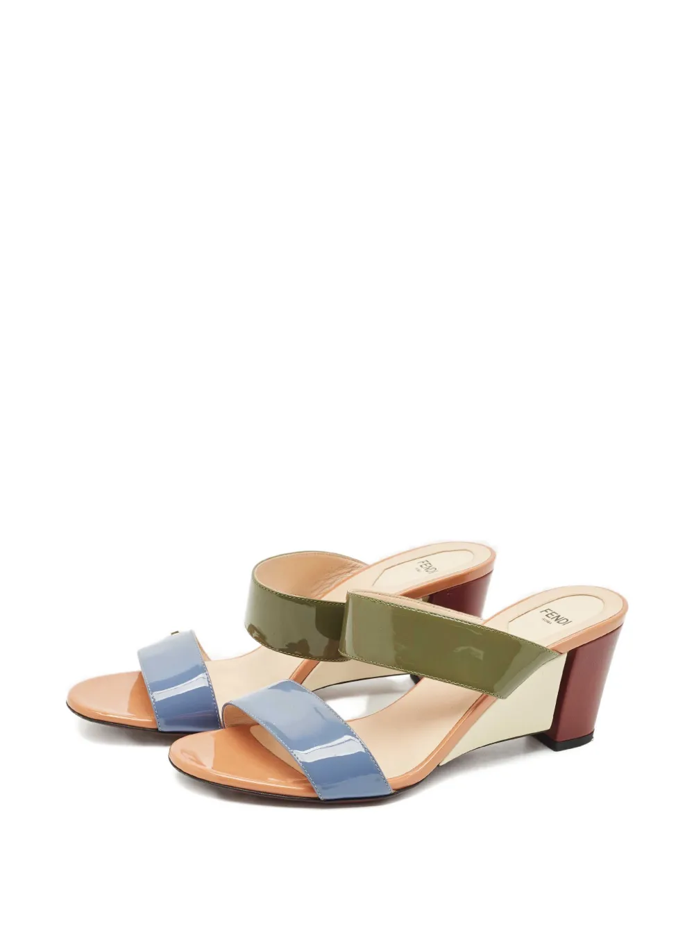 Fendi Pre-Owned patent leather wedge slides sandals - Blauw