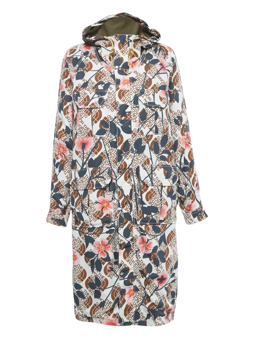 Gucci Pre-Owned x North Face floral-print hooded coat - Bianco