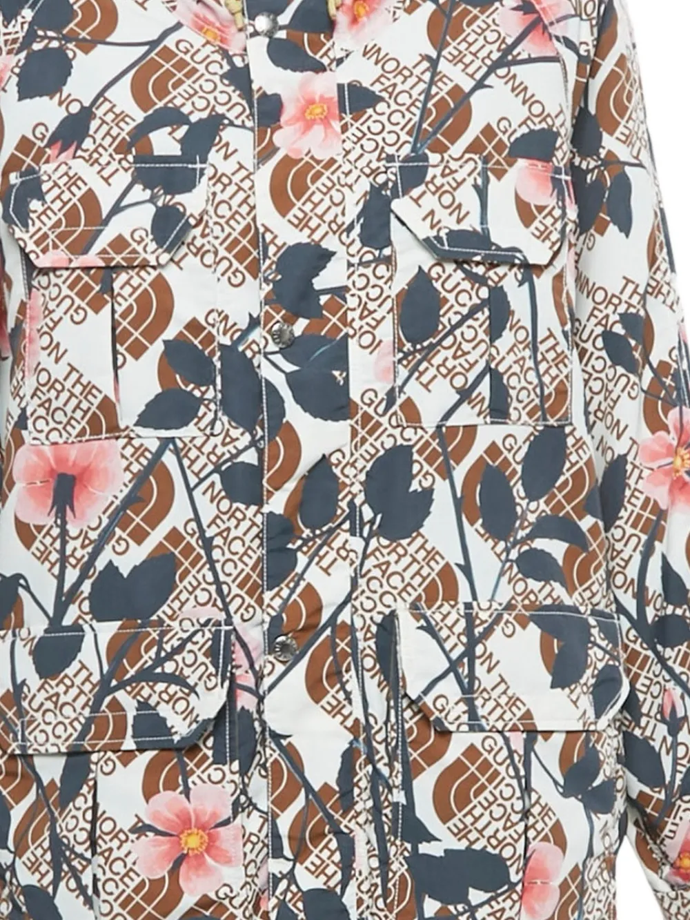 Gucci Pre-Owned x North Face floral-print hooded coat - Wit