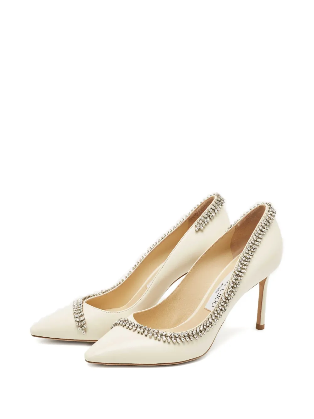 Jimmy Choo Pre-Owned 38 Romy crystal-embellishment leather pumps (10 cm) - Beige