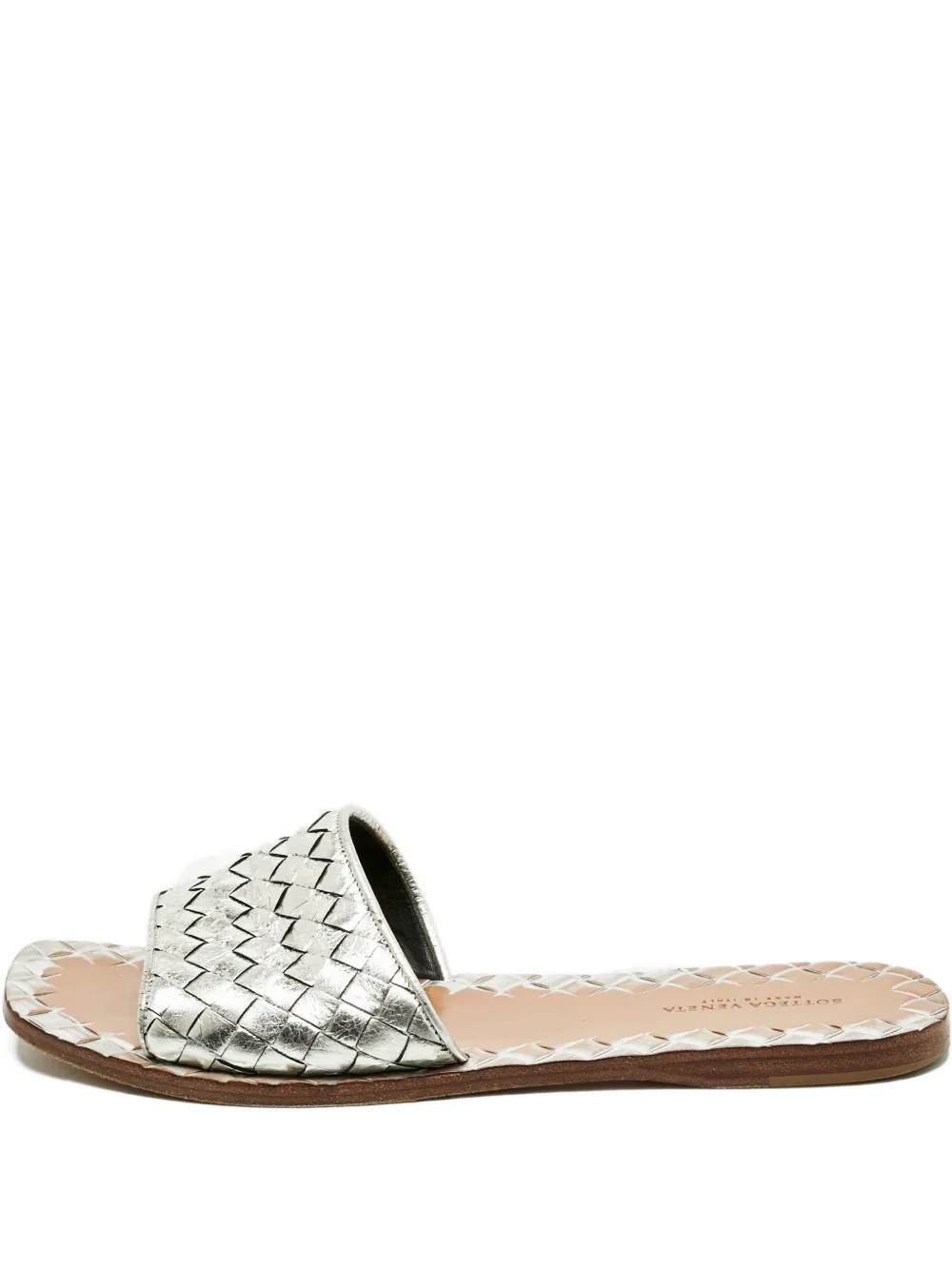 Pre-owned Bottega Veneta Intrecciato Flat Sandals In Silver