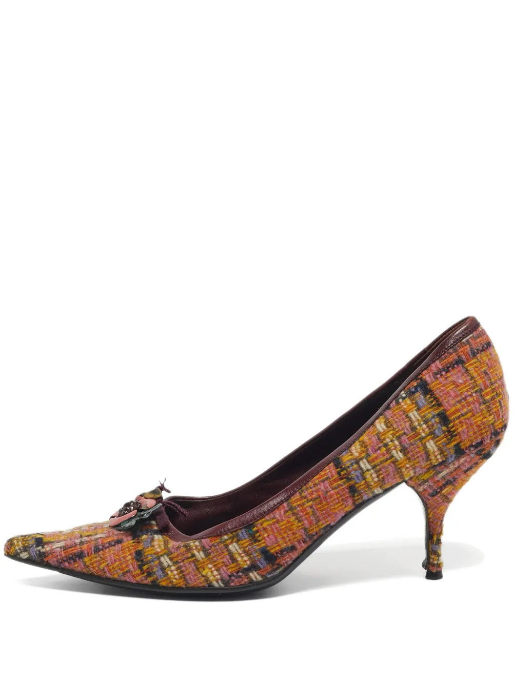 Miu Miu Pre-Owned flower-embellished pointed pumps | Orange | Image 1