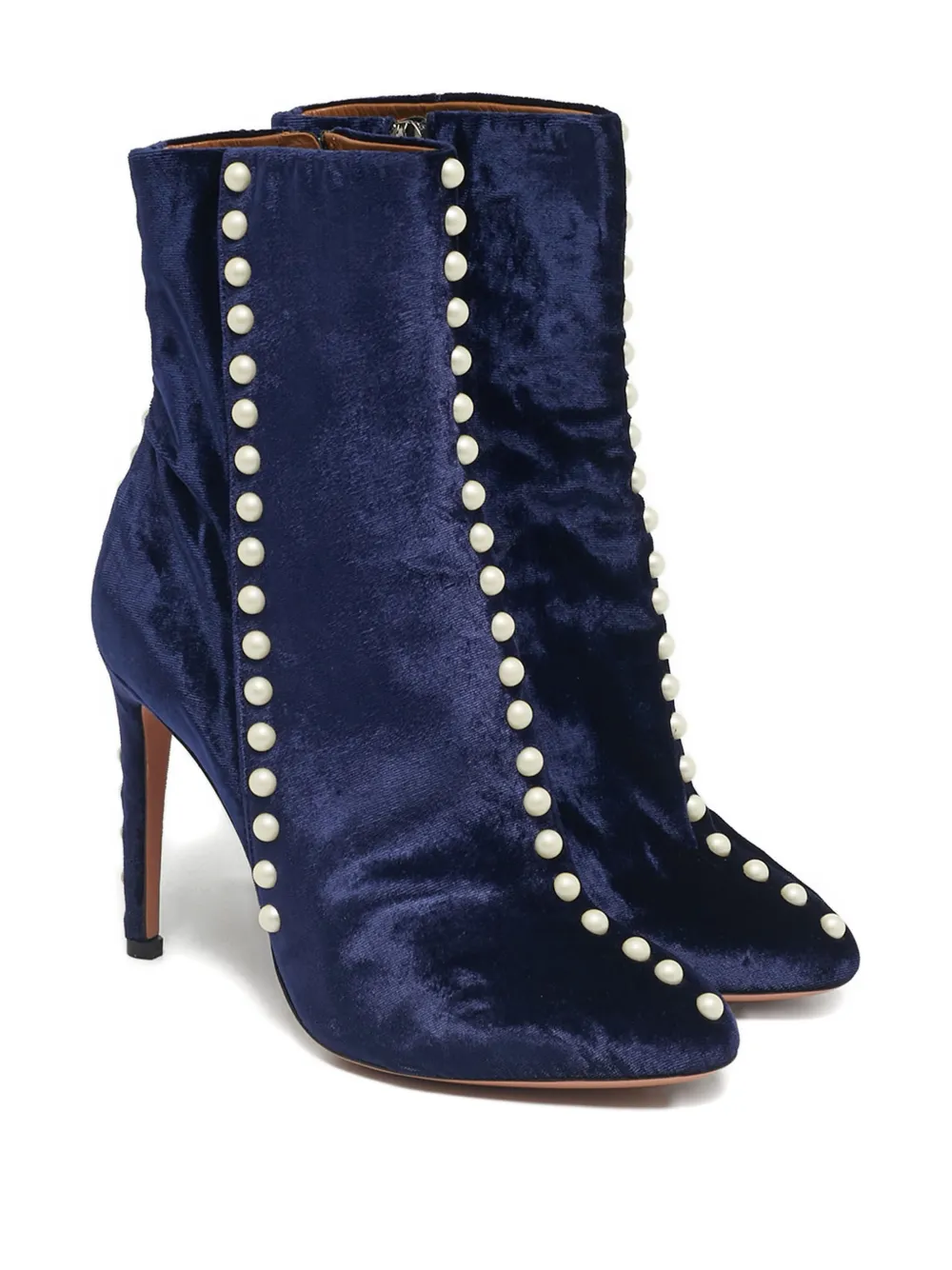 Aquazzura Follie pearls velvet ankle boots - Blauw