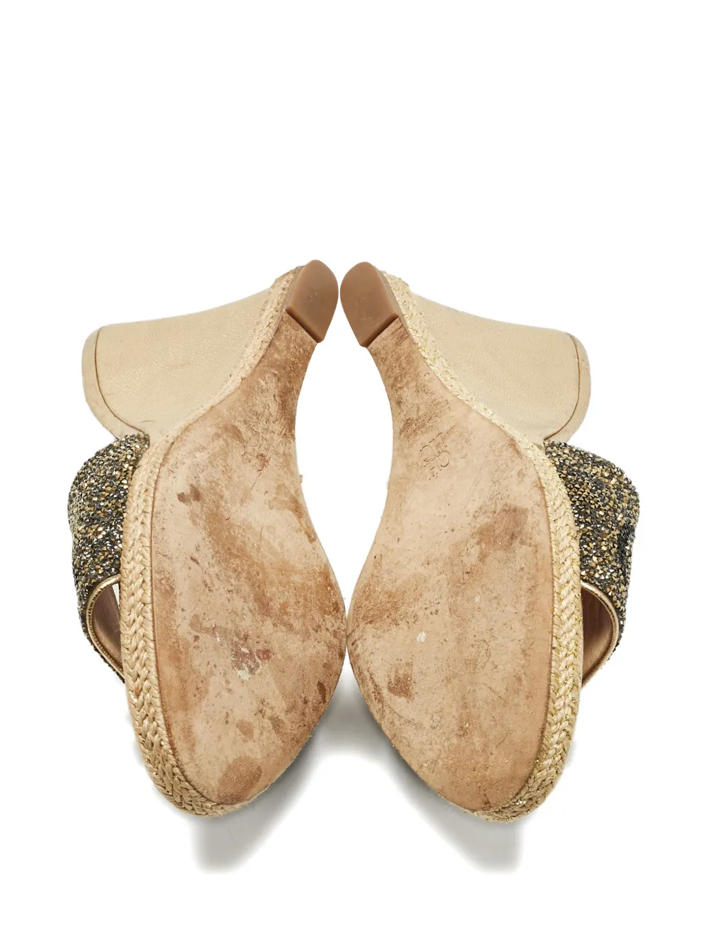 Carolina Herrera Vintage glitter-embellishment wedges sandals - Goud