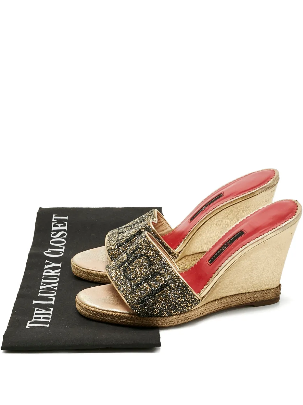 Carolina Herrera Vintage glitter-embellishment wedges sandals - Oro