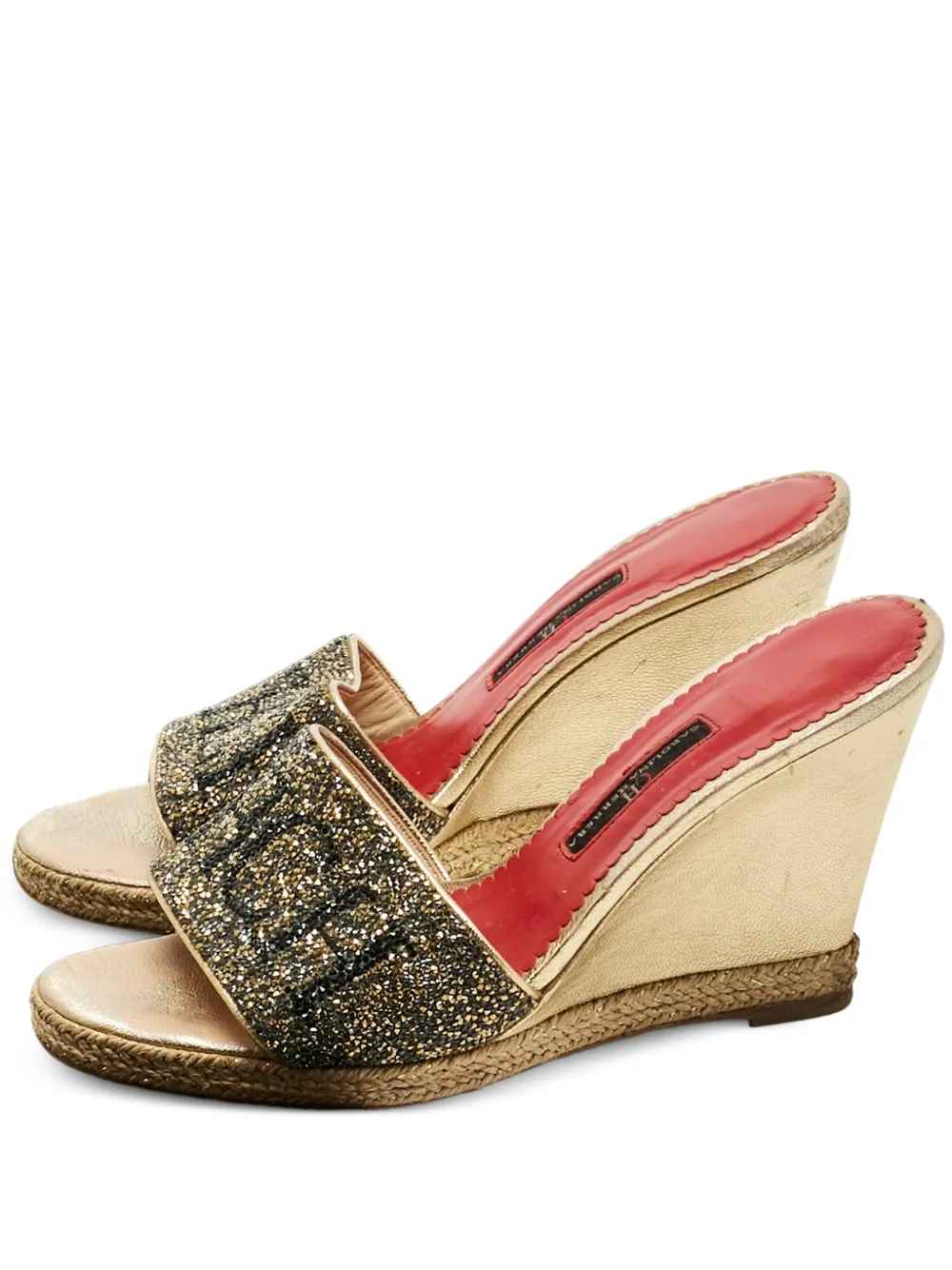 Carolina Herrera Vintage glitter-embellishment wedges sandals - Gold