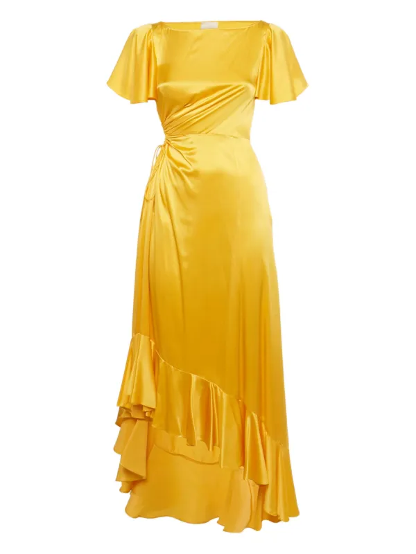 slim fit dress slacks Cinq a Sept High-Low Midi Dress Rika Lime Paisley Print Ruffled Crepe –  Celebrity Owned main image 1