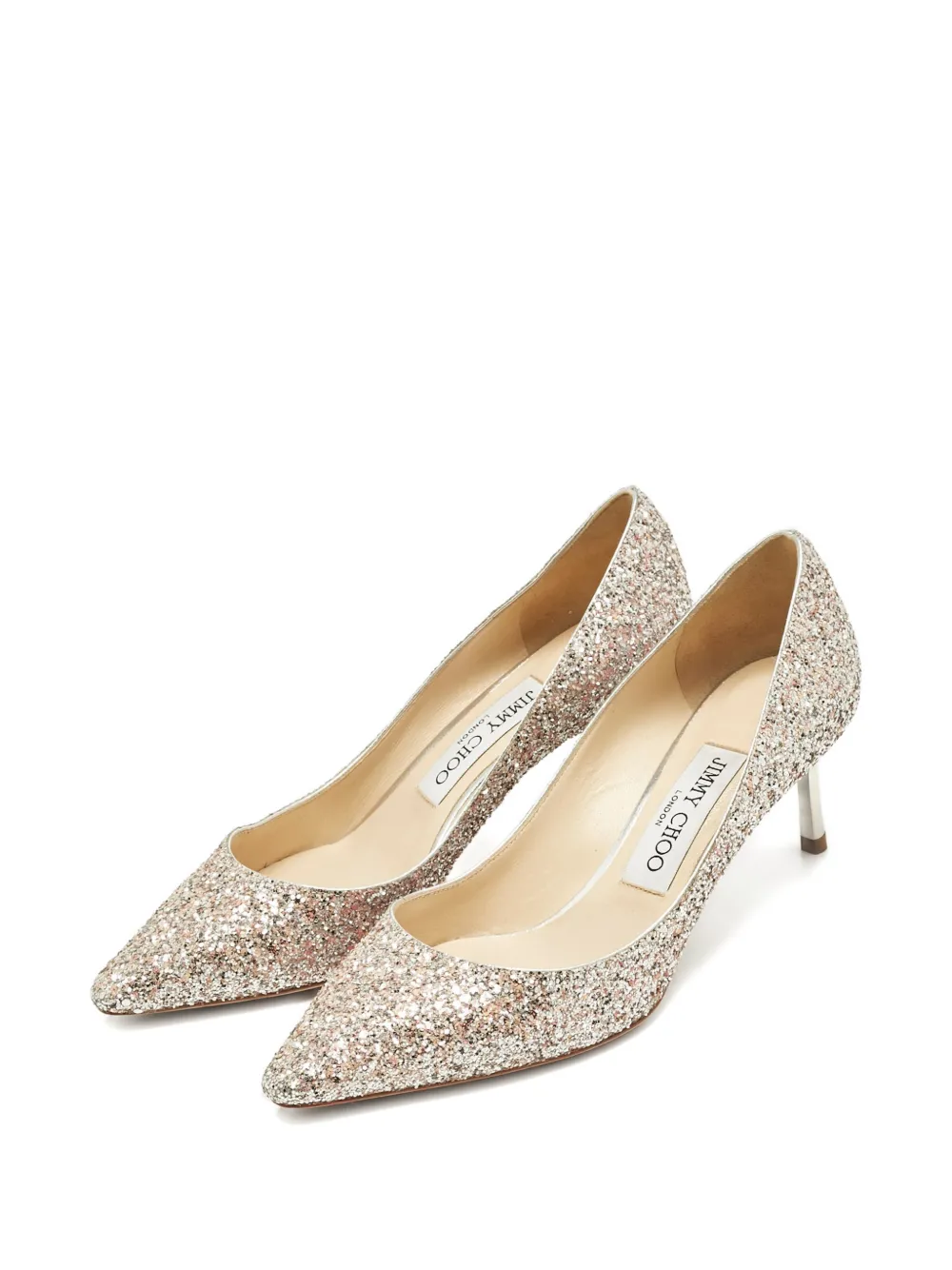 Jimmy Choo Pre-Owned Romy glitter-detail pointed-toe pumps - Beige
