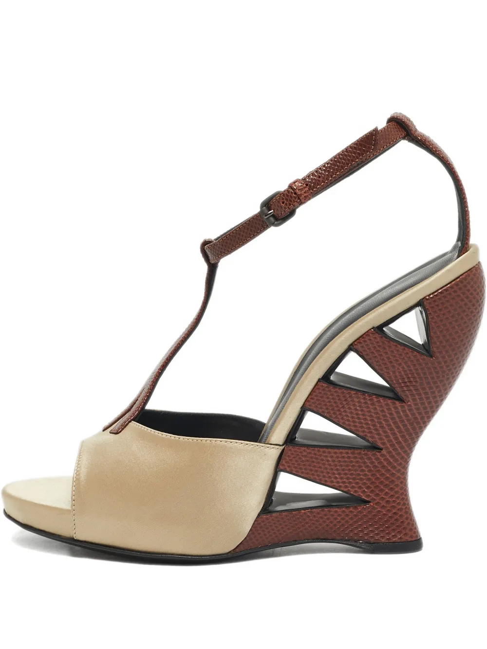 Bottega Veneta Pre-Owned embossed-leather wedge sandals - Toni neutri