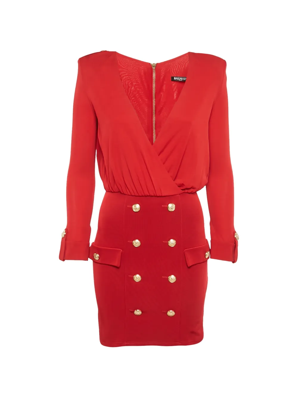 Balmain Pre-Owned Abito corto con scollo a V - Rosso