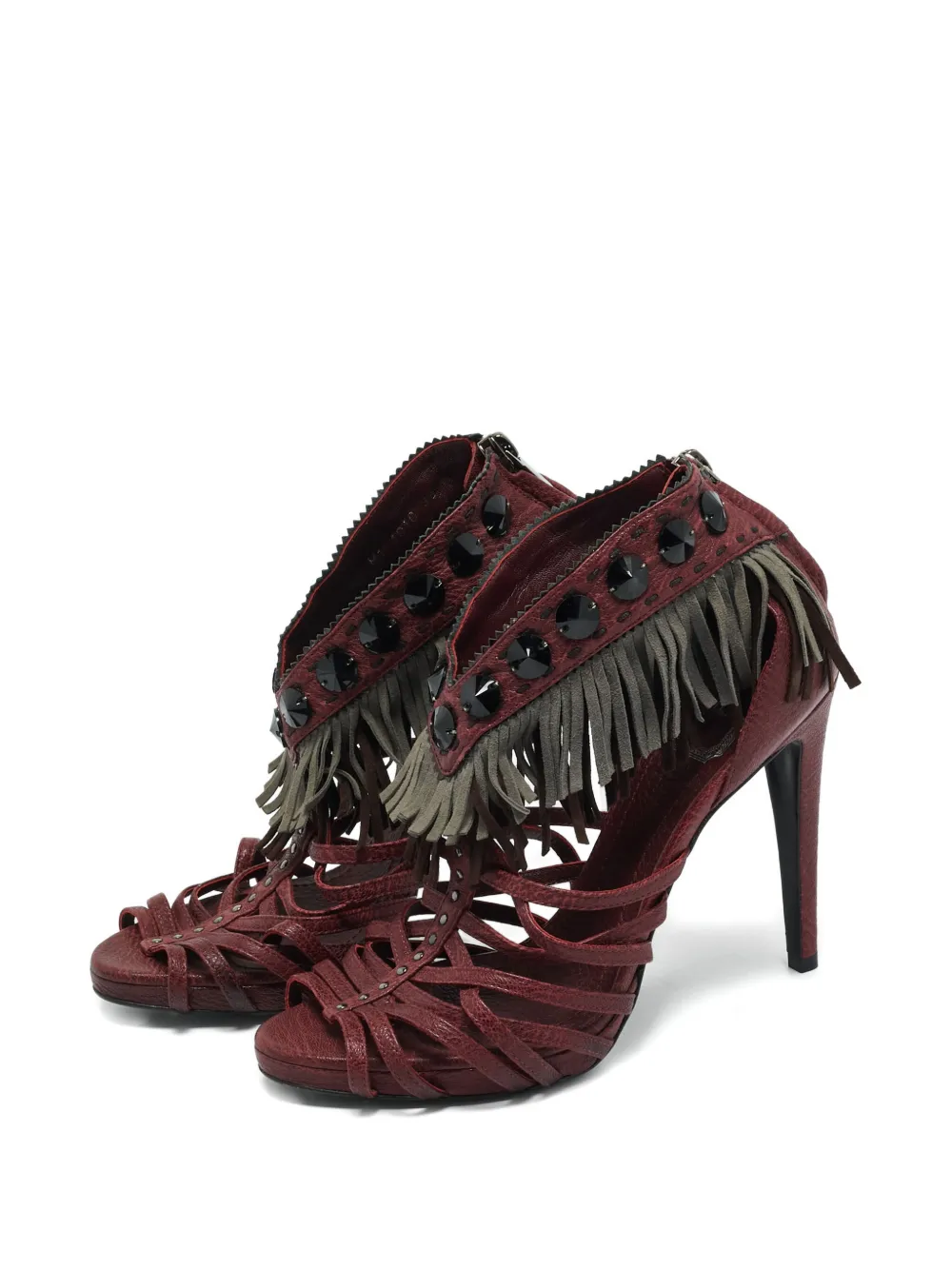 Christian Dior Pre-Owned fringed studded leather sandals - Rood