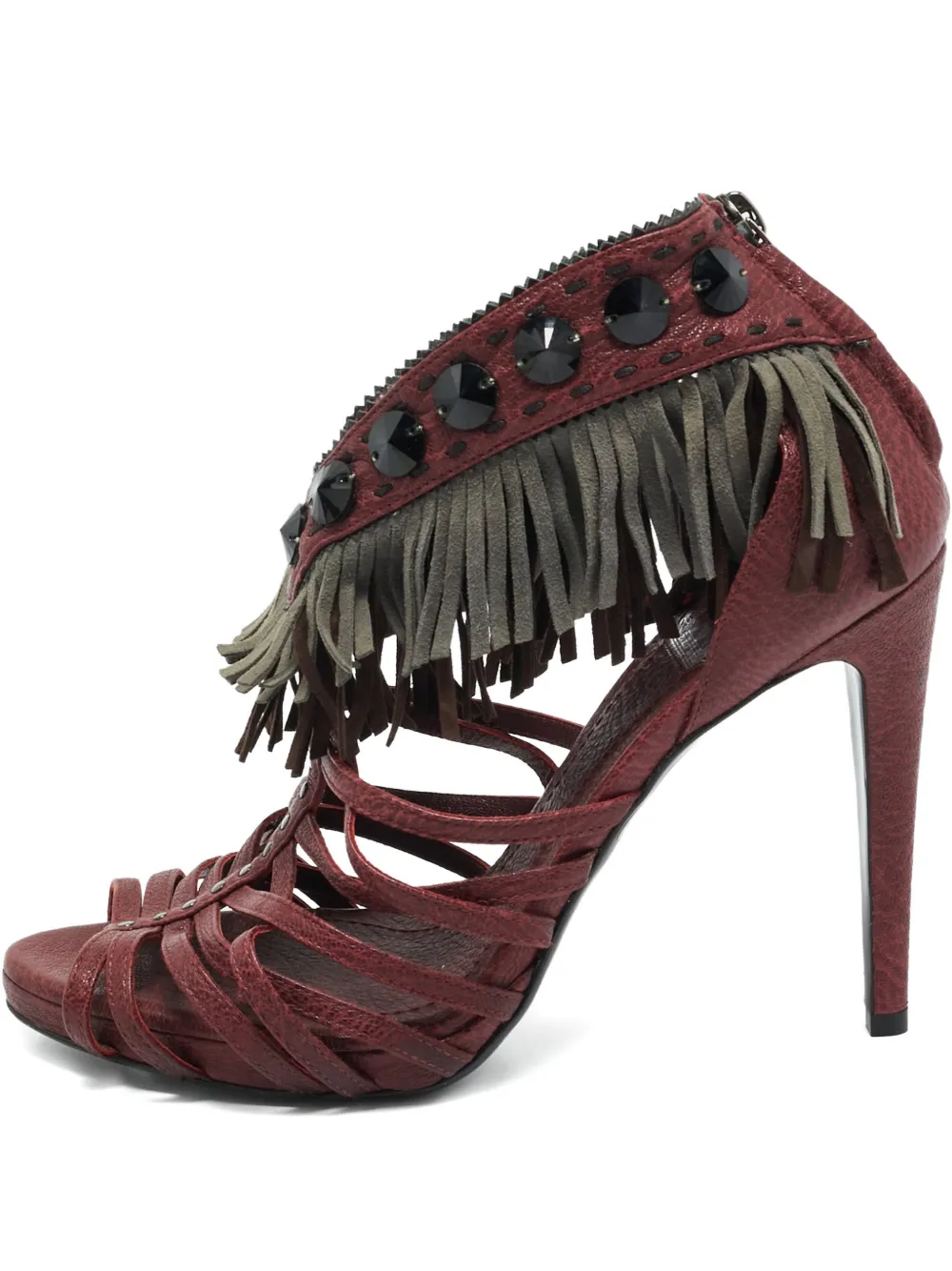 Christian Dior Pre-Owned fringed studded leather sandals - Rot