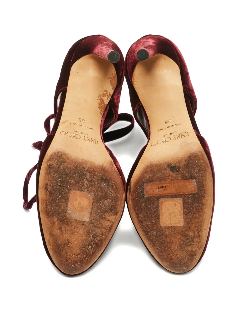 Pre-owned Jimmy Choo Lace-up Round-toe Pumps In Red