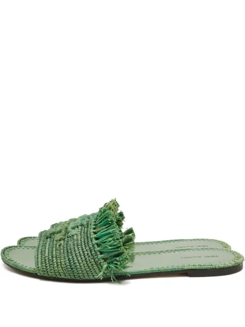 Tory Burch raffia logo slides