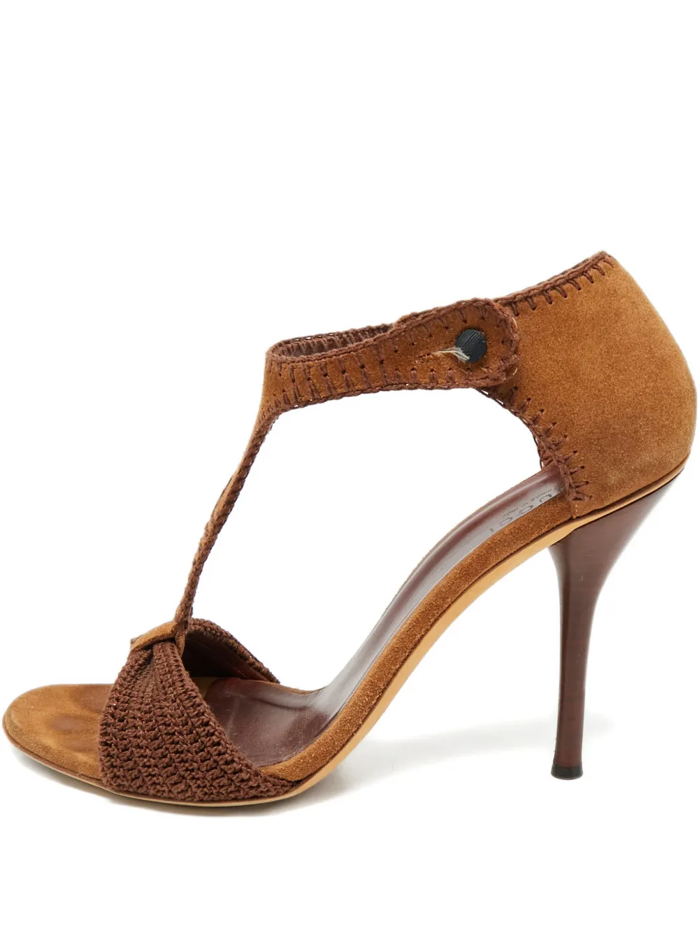 Pre-owned Gucci Stiletto-heel T-strap Sandals In Brown