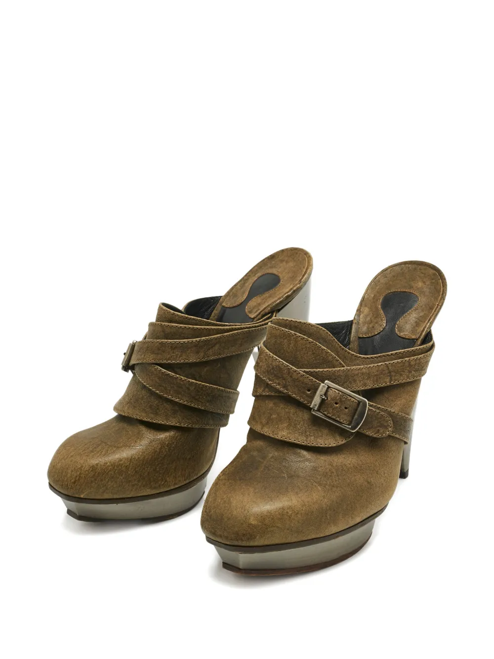 Chloé Pre-Owned buckle-detail leather mules - Groen