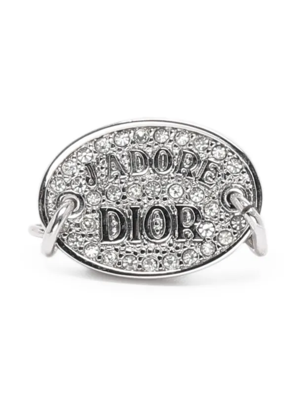 Dior Pre-owned J'adore Dior Chain-link Crystal Ring in Silver