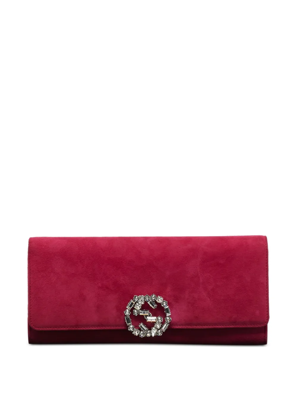 Gucci Pre-Owned Broadway crystal-logo suede clutch bag - Rosa